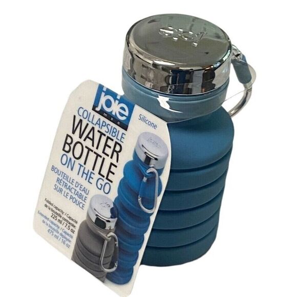 Joie Collapsible Blue Water Bottle 16 oz. On The Go Silicone BPA Free Reusable - Picture 1 of 3